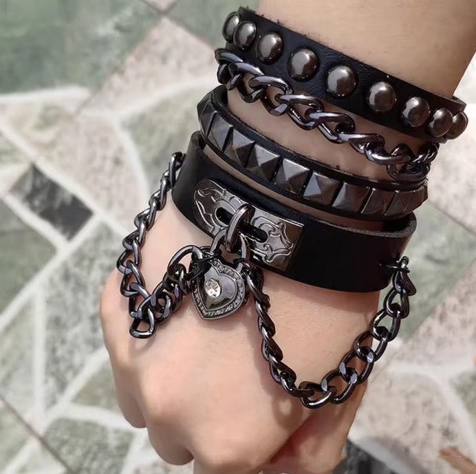 Emo Black Gothic Bracelets For Men Women Punk Goth Heart