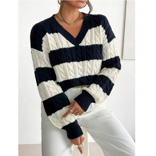 Autumn And Winter V neck Twisted Flower Pullover Sweater For Women Clothing