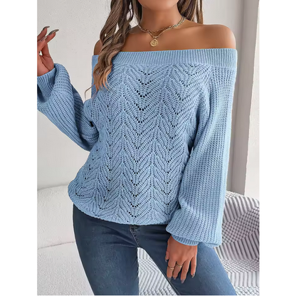 Autumn Winter Knit Sweater Women’s Solid Color Off Shoulder