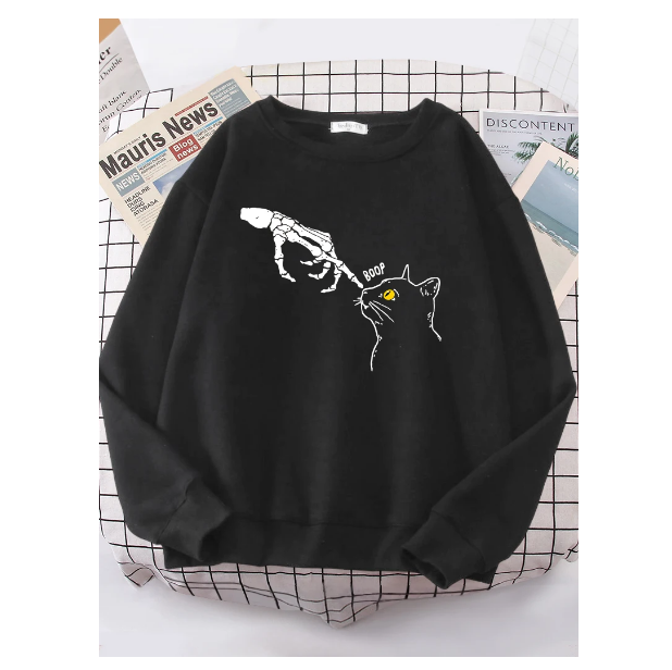 The Skeleton Pointed At The Cat Funny Sweatshirt