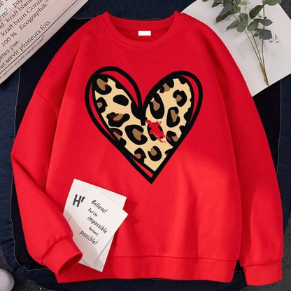 Sweatshirt Incomplete Leopard Print Heart Pullover Comfortable