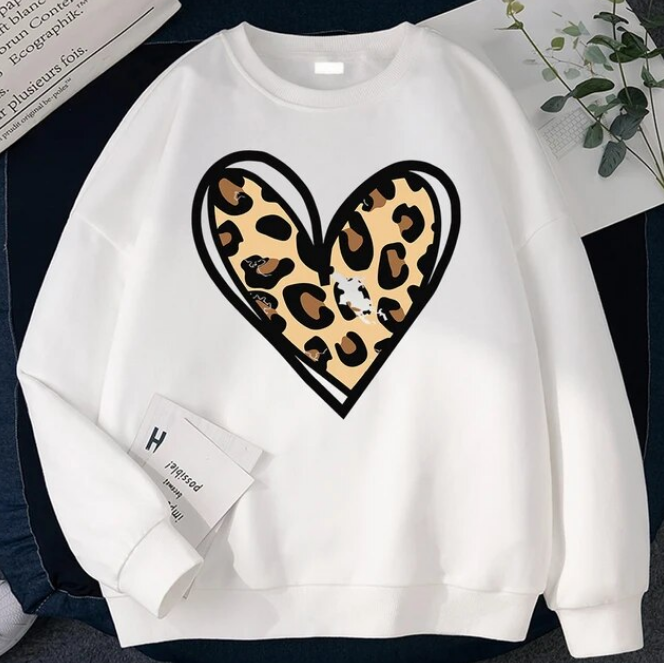 Sweatshirt Incomplete Leopard Print Heart Pullover Comfortable