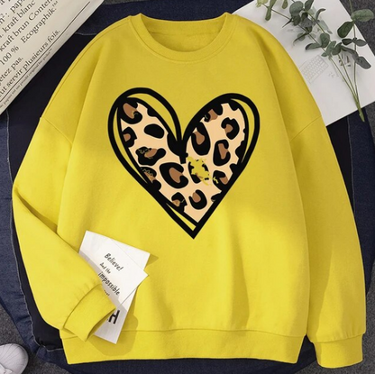 Sweatshirt Incomplete Leopard Print Heart Pullover Comfortable