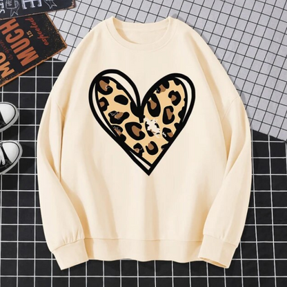 Sweatshirt Incomplete Leopard Print Heart Pullover Comfortable