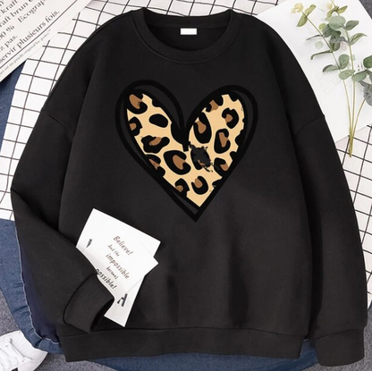 Sweatshirt Incomplete Leopard Print Heart Pullover Comfortable