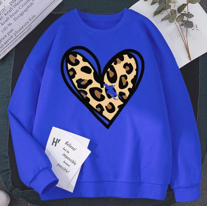 Sweatshirt Incomplete Leopard Print Heart Pullover Comfortable