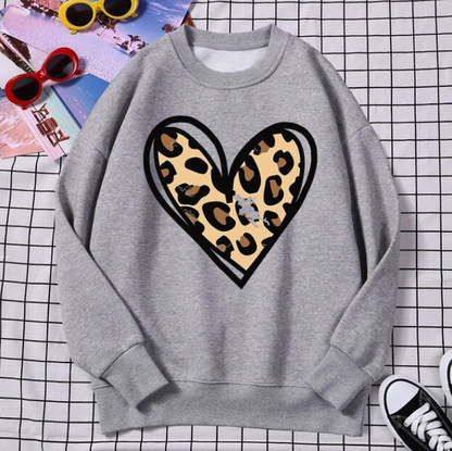 Sweatshirt Incomplete Leopard Print Heart Pullover Comfortable