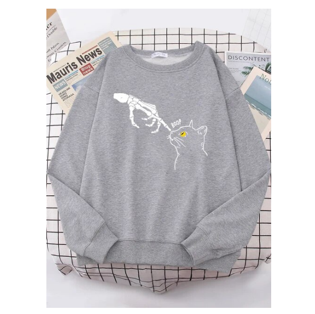 The Skeleton Pointed At The Cat Funny Sweatshirt