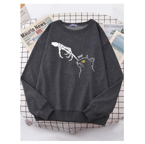 The Skeleton Pointed At The Cat Funny Sweatshirt