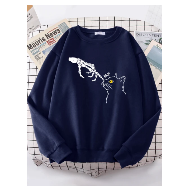 The Skeleton Pointed At The Cat Funny Sweatshirt