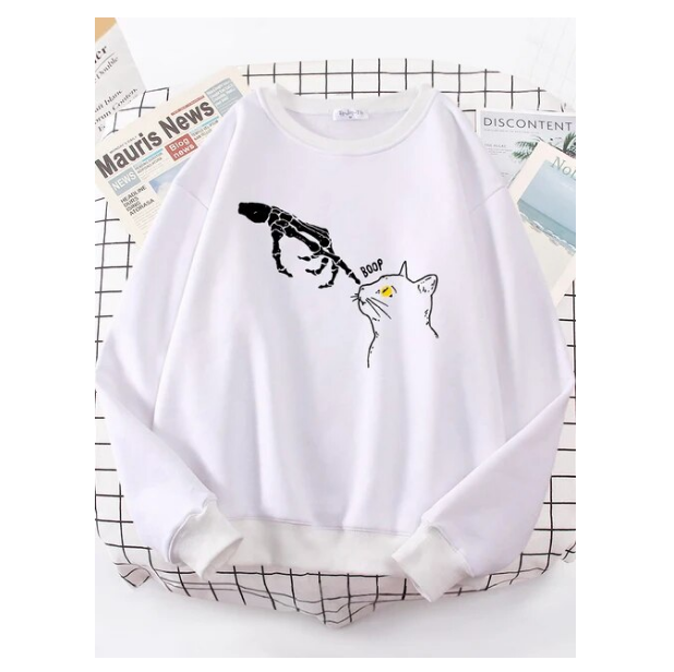 The Skeleton Pointed At The Cat Funny Sweatshirt