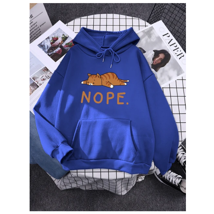 Womans Hoodies Sleeping Cat Nope Print Sweatshirts Fashion