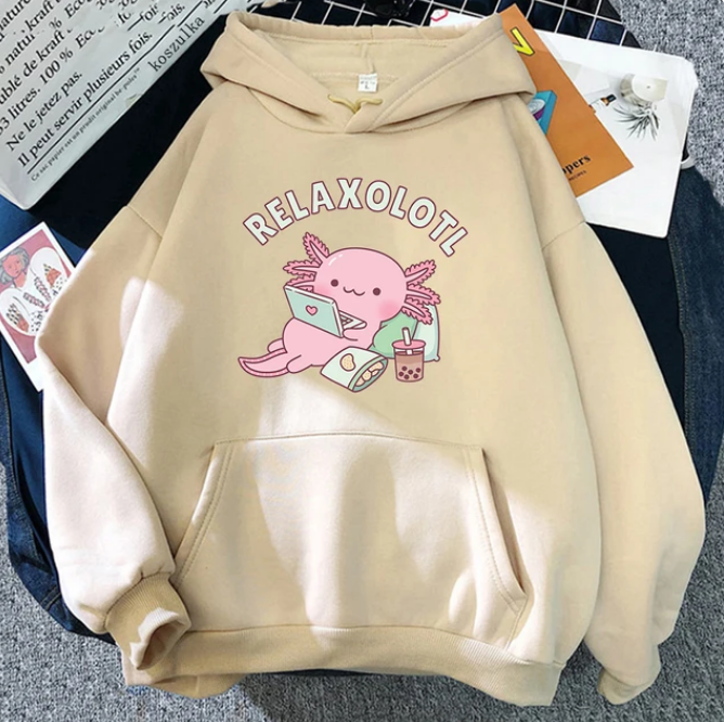 Axolotl Boba Milk Tea Hoodies Korean Style Women Clothes Kawaii Sweatshirt