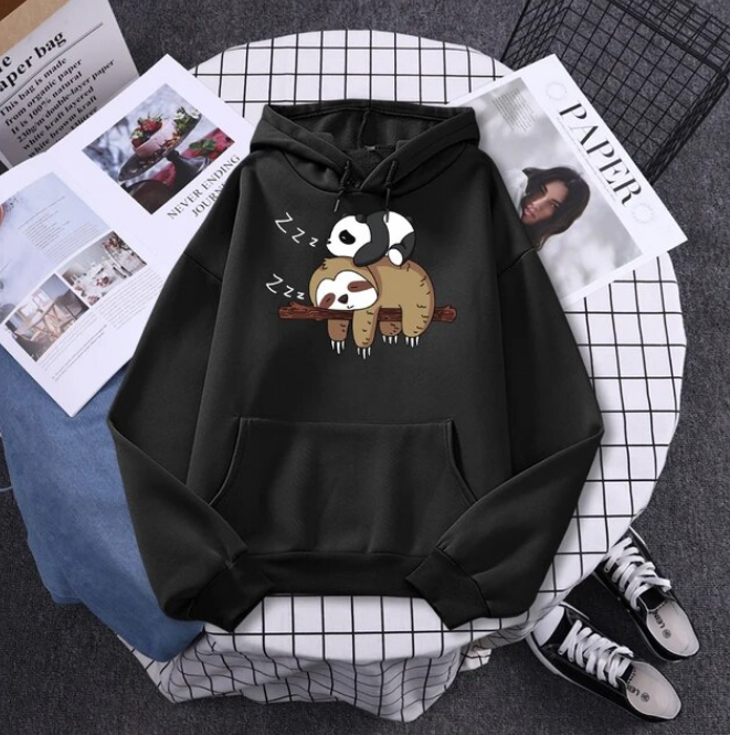 Panda Lying On A Sloth Prints Women Hoodies Sweatshirt