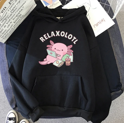 Axolotl Boba Milk Tea Hoodies Korean Style Women Clothes Kawaii Sweatshirt