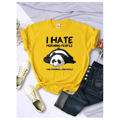 Tshirt Lazy Panda I Hate Morning People Women Short Sleeve Fashion