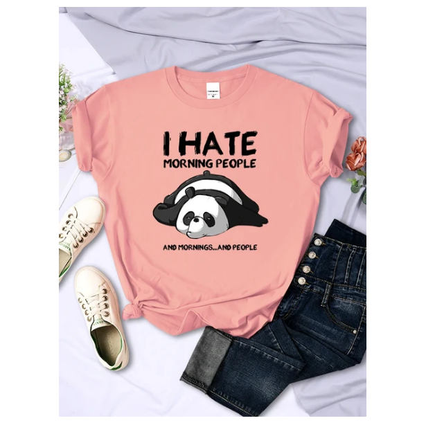 Tshirt Lazy Panda I Hate Morning People Women Short Sleeve Fashion