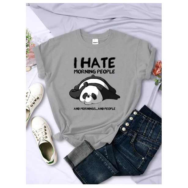 Tshirt Lazy Panda I Hate Morning People Women Short Sleeve Fashion