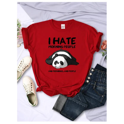 Tshirt Lazy Panda I Hate Morning People Women Short Sleeve Fashion