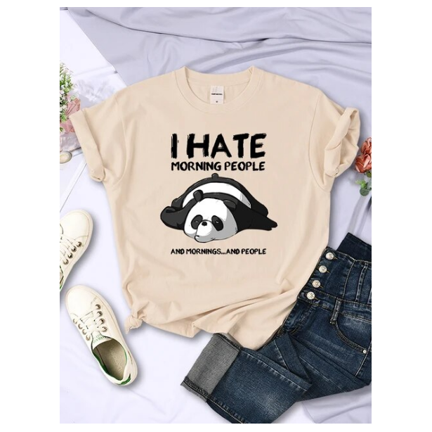 Tshirt Lazy Panda I Hate Morning People Women Short Sleeve Fashion