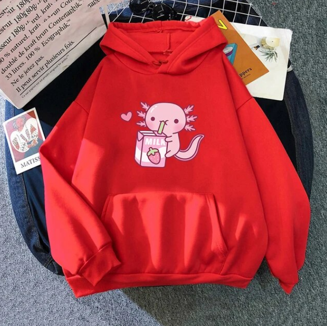 Anime Axolotl Loves Strawberry Milk Doodle Hoodies