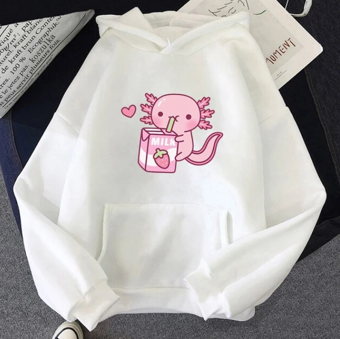 Anime Axolotl Loves Strawberry Milk Doodle Hoodies