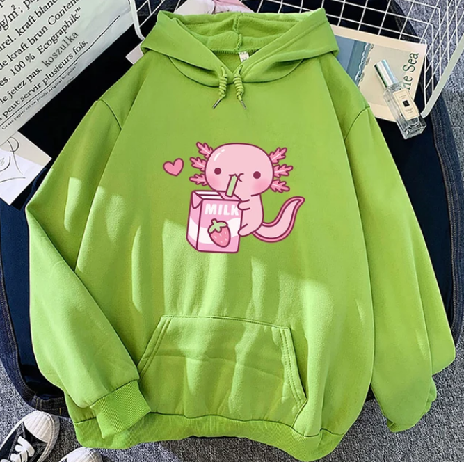 Anime Axolotl Loves Strawberry Milk Doodle Hoodies