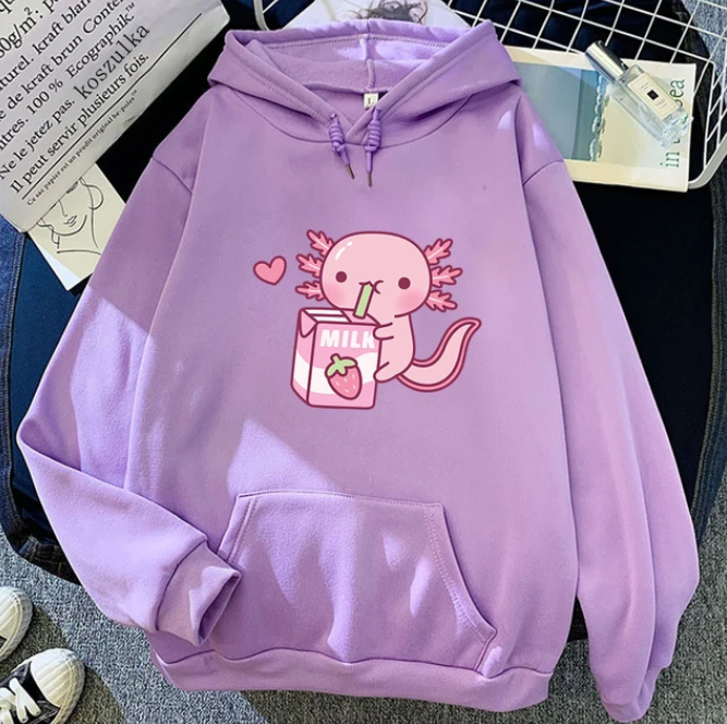 Anime Axolotl Loves Strawberry Milk Doodle Hoodies