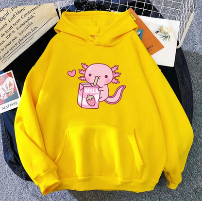 Anime Axolotl Loves Strawberry Milk Doodle Hoodies