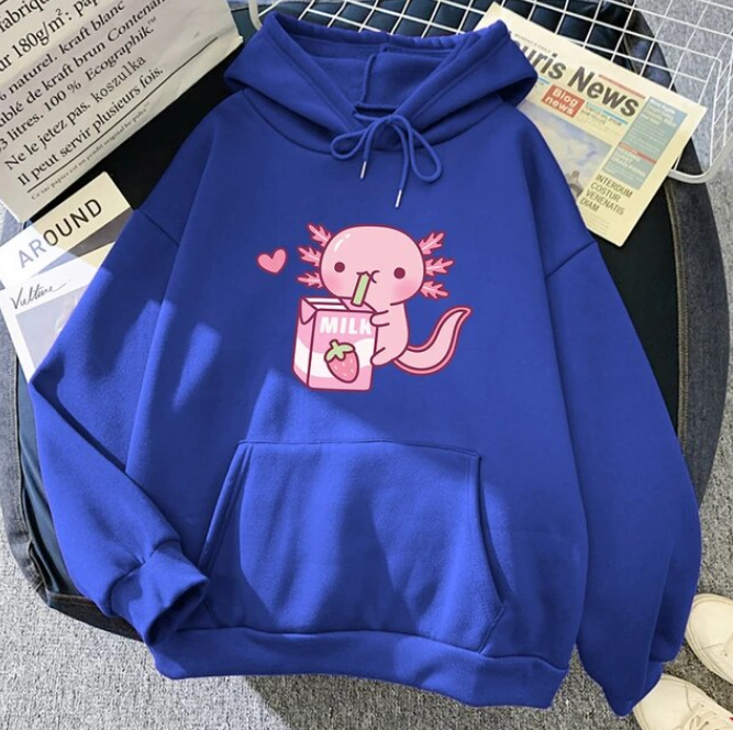 Anime Axolotl Loves Strawberry Milk Doodle Hoodies