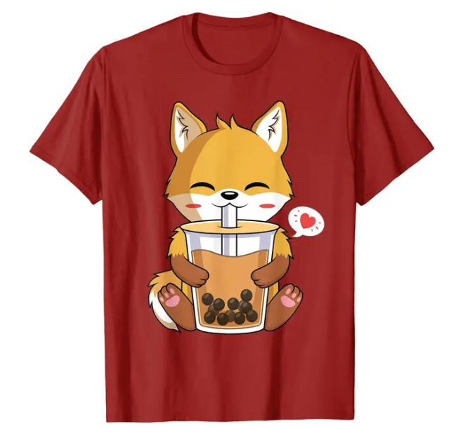 Kawaii Anime Fox Drinking Boba Bubble Tea Lover Tshirt