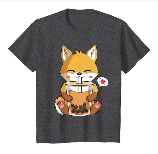 Kawaii Anime Fox Drinking Boba Bubble Tea Lover Tshirt