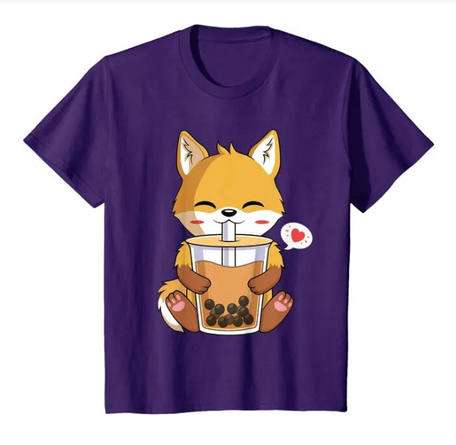 Kawaii Anime Fox Drinking Boba Bubble Tea Lover Tshirt