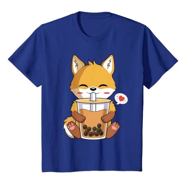 Kawaii Anime Fox Drinking Boba Bubble Tea Lover Tshirt