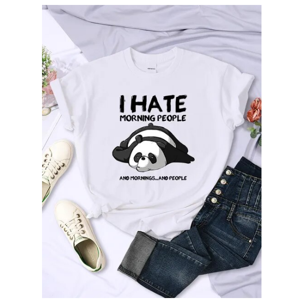 Tshirt Lazy Panda I Hate Morning People Women Short Sleeve Fashion