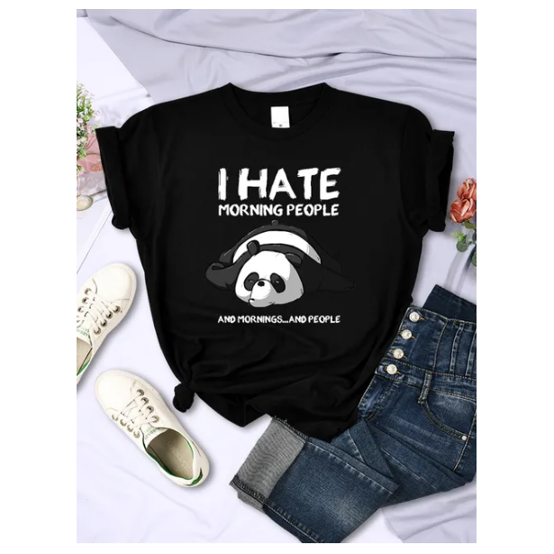 Tshirt Lazy Panda I Hate Morning People Women Short Sleeve Fashion