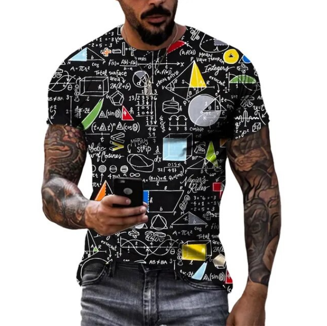 Men Summer Math Formula Graphic Print 3D Tshirt Fashion