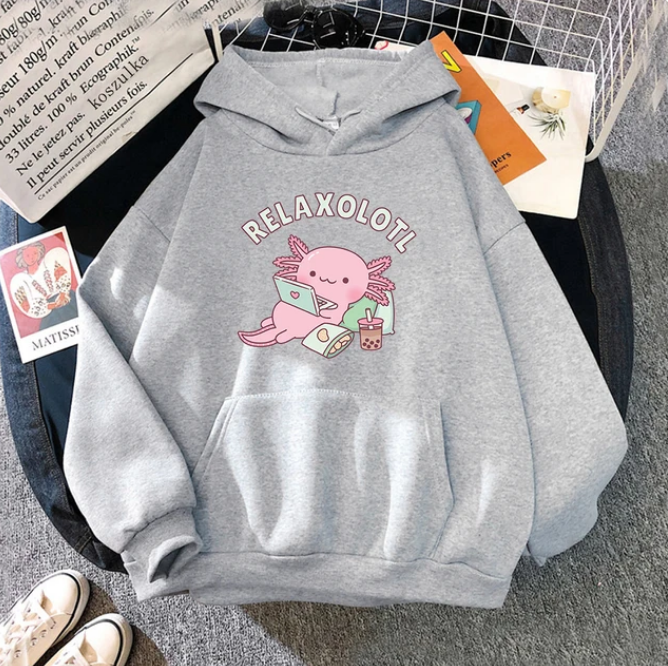 Axolotl Boba Milk Tea Hoodies Korean Style Women Clothes Kawaii Sweatshirt