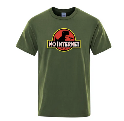 Cartoon Dinosaur Tee Shirt Printed No internet Tshirt