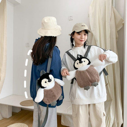 Cute Penguin Plush Backpack For Girls Khaki Penguin Plush Shoulder Bag