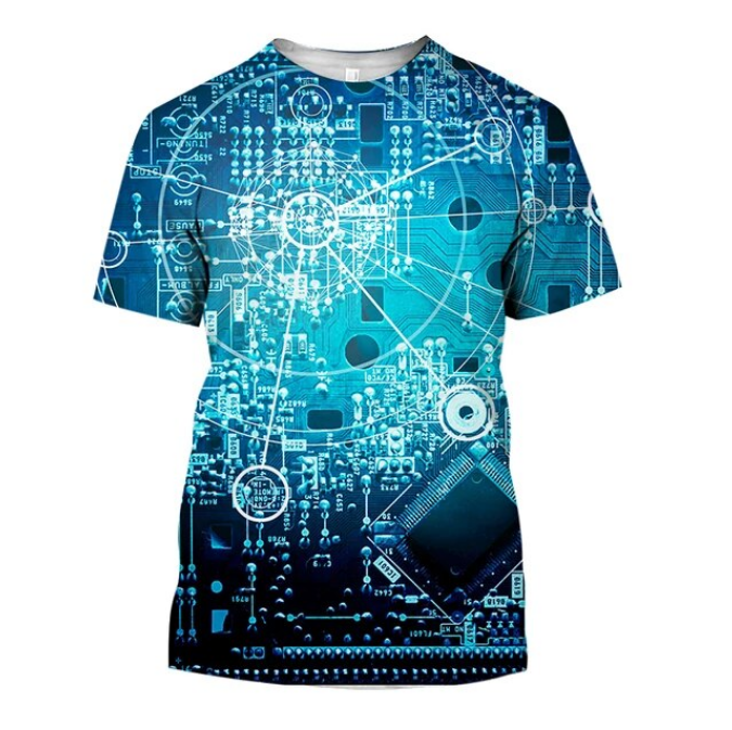 Tshirt 3D Printed O Collar Short Sleeve Circuit Board Pattern CreativeTshirt 3D Printed O Collar Short Sleeve Circuit Board Pattern Creative