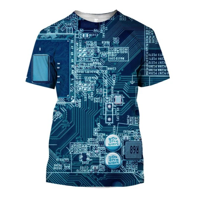 Tshirt 3D Printed O Collar Short Sleeve Circuit Board Pattern