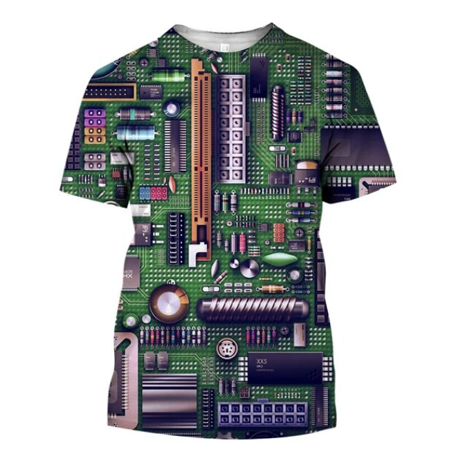 Tshirt 3D Printed O Collar Short Sleeve Circuit Board Pattern