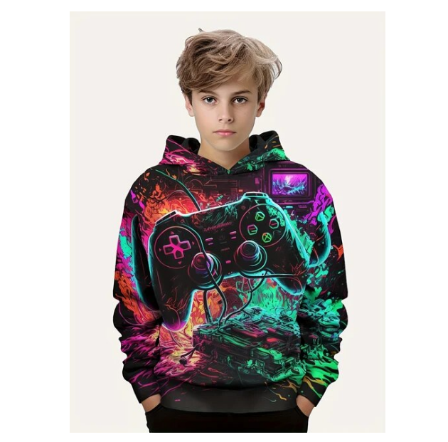 Fashion Colorful Gamepad 3D Print Cute Hoodie For Kids