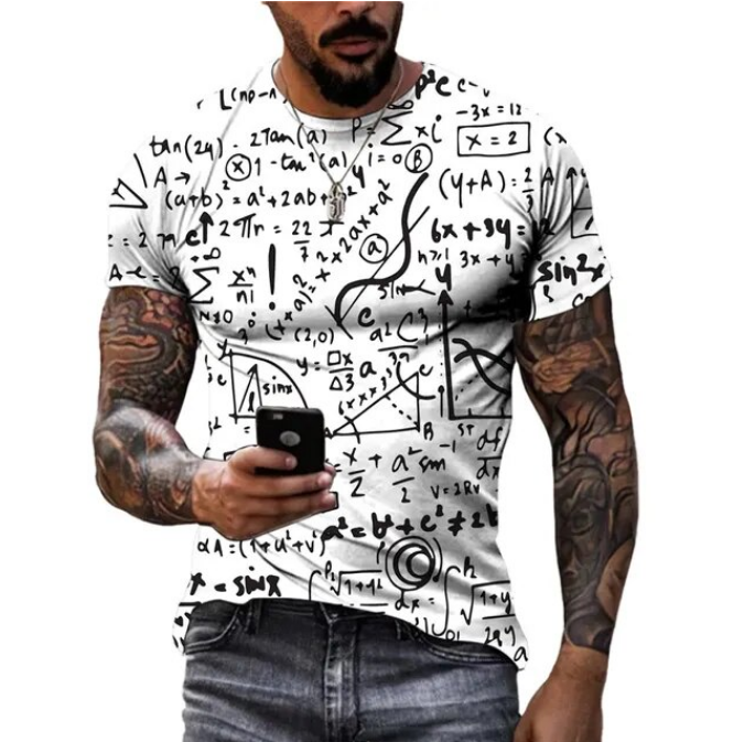 Men Summer Math Formula Graphic Print 3D Tshirt Fashion