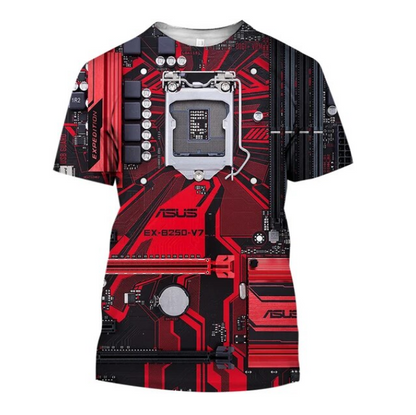 Tshirt 3D Printed O Collar Short Sleeve Circuit Board Pattern