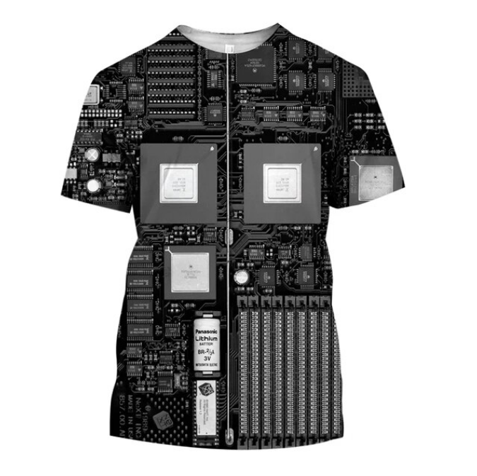 Tshirt 3D Printed O Collar Short Sleeve Circuit Board Pattern Creative