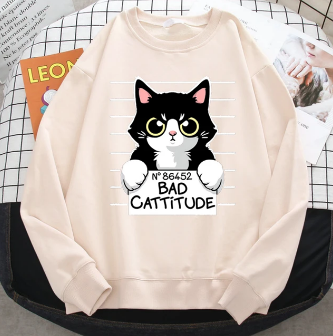 Pullover Bad Cattitude Funny Cat Sweatshirts