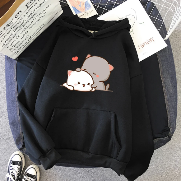 Peach Cat Kawaii Plus Size Hoodies Sweatshirts - DUGO