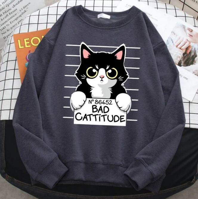 Pullover Bad Cattitude Funny Cat Sweatshirts